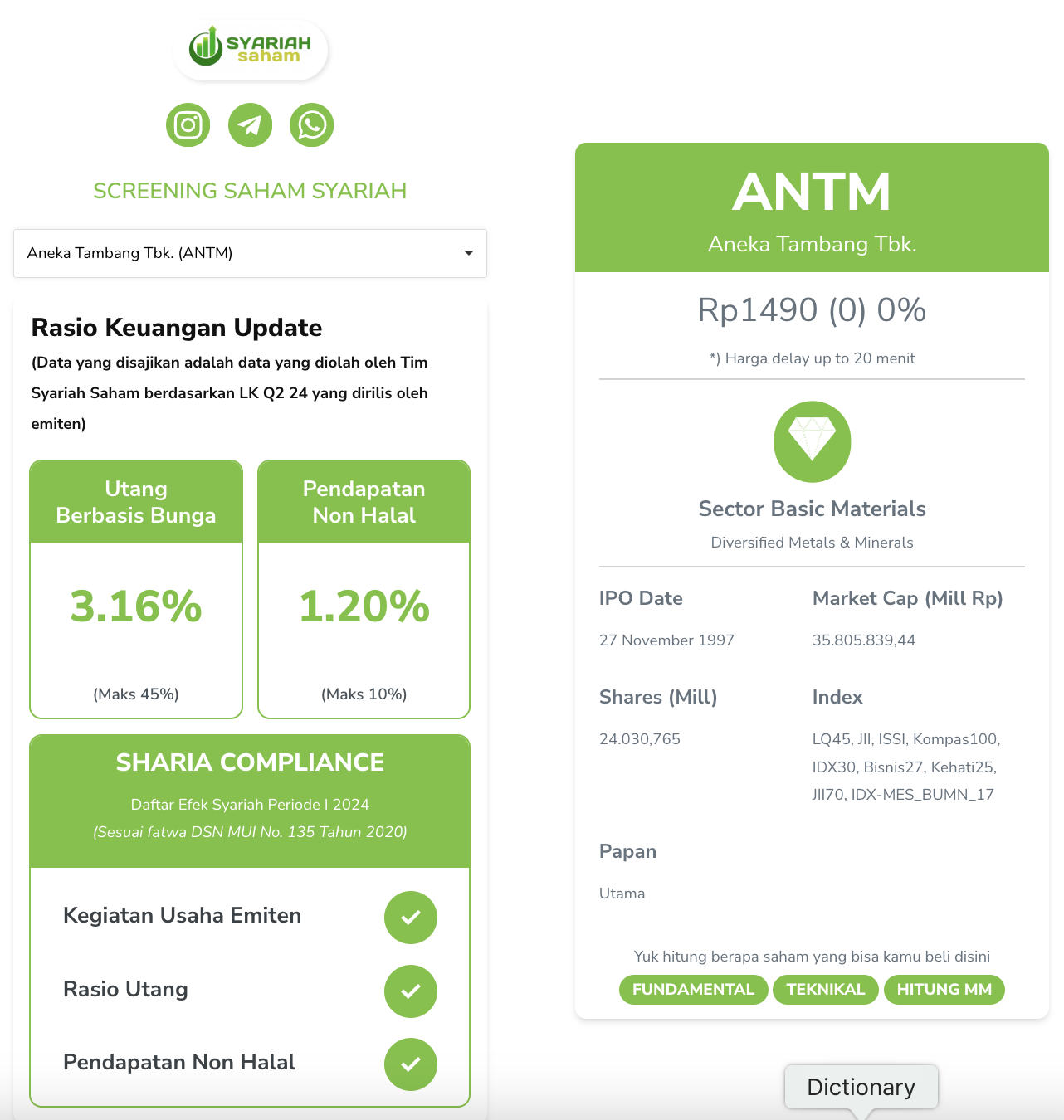 saham blue chip syariah antam