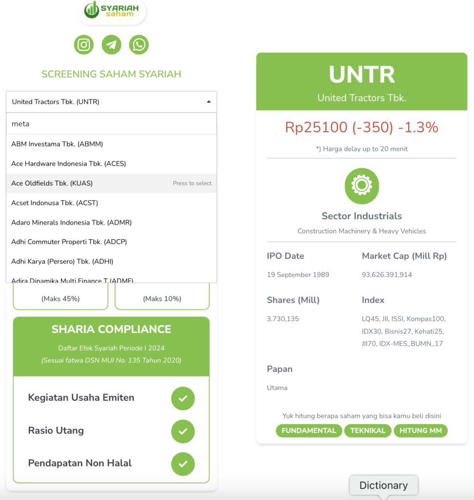 saham blue chip syariah untr