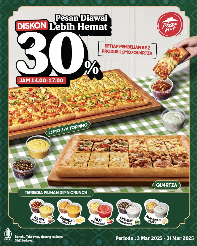 Promo diskon 30% pizza hut