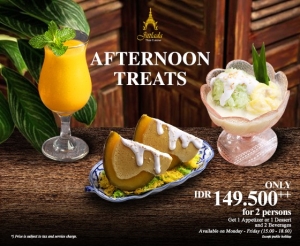 Jittlada Afternoon Treats Dapatkan 1 appetizer atau 1 dessert dan 2 minuman hanya dengan 149 Ribu - Tuwaga