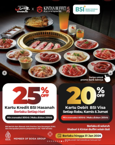 Dapatkan Diskon Shaburi & Kintan Buffet hingga 25% dengan BSI Hasanah Card dan BSI Debit Visa - Tuwaga