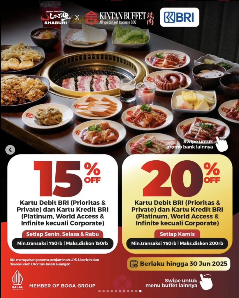 Potongan Harga Sampai dengan 20% di Kintan Buffet Menggunakan Kartu Debit dan Kredit BRI - Tuwaga