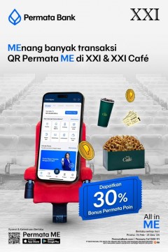 Bonus Hingga 30% Permata Poin dengan QR Permata ME di XXI Cafe - Tuwaga