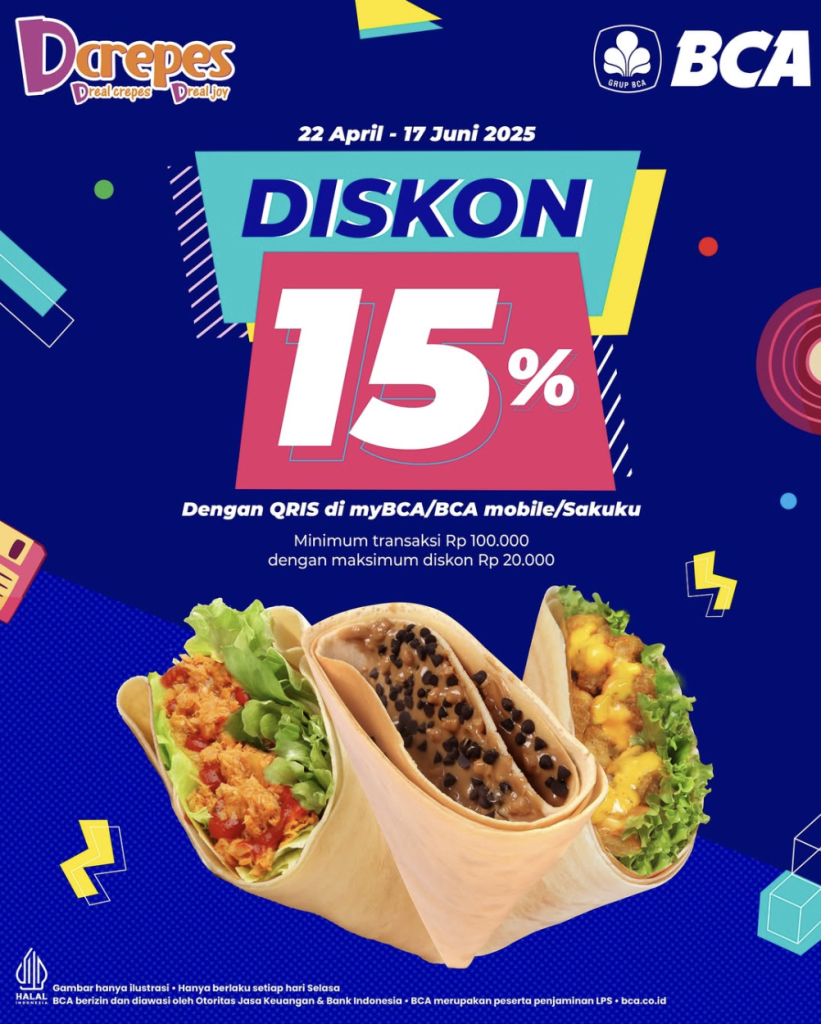 D’Crepes Diskon 15% dengan QRIS di myBCA/BCA mobile/Sakuku - Tuwaga