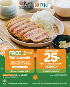 Potongan Rp25 Ribu dan Bonus Spicy Tamago Sushi di Kimukatsu Bagi pengguna Kartu Debit dan Kredit BNI - Tuwaga