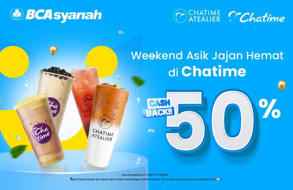 Chatime Cashback 50% dengan QRIS di mobile banking BSya by BCA Syariah - Tuwaga