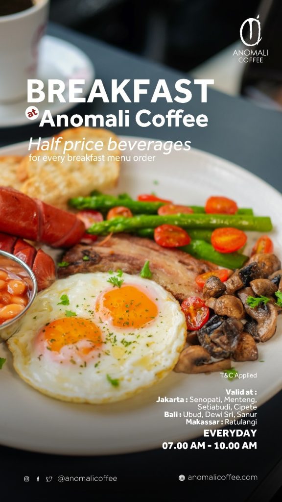 Anomali Coffee Diskon 50% Untuk Setiap Breakfast Menu di Outlet Tertentu dengan Berbagai Metode Pembayaran - Tuwaga