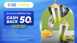 Nikmati cashback 50% di Gococo dengan bertransaksi menggunakan QRIS Bank Saqu - Tuwaga