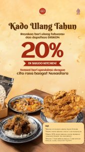 Sagoo Kitchen Diskon 20% Untuk Pelanggan yang Berulang Tahun dengan Berbagai Metode Pembayaran - Tuwaga
