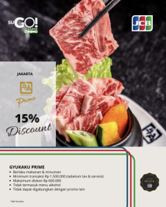 Gyukaku Prime Diskon 15% dengan Kartu Kredit JCB - Tuwaga