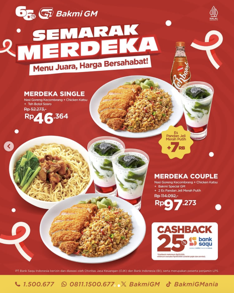Bakmi GM Promo Semarak Merdeka dengan QRIS Bank Saqu - Tuwaga