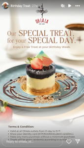 Birthday Treat di Oh La La Dapatkan Free dessert di hari spesial - Tuwaga