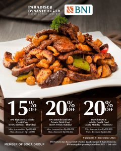 Diskon hingga 20% di Paradise Dynasty dengan Kartu Kredit atau Debit BNI - Tuwaga