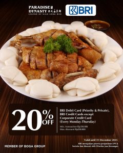 Diskon hingga 20% di Paradise Dynasty dengan Kartu Kredit atau Debit BRI - Tuwaga