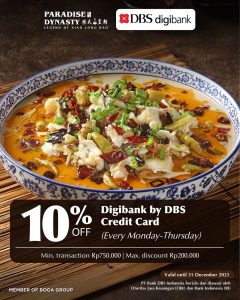 Diskon hingga 10% di Paradise Dynasty dengan Kartu Kredit digibank by DBS - Tuwaga