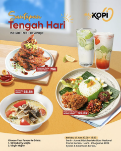 Menu Favorit + Minuman Gratis di MyKopi-O! saat Santapan Tengah Hari - Tuwaga