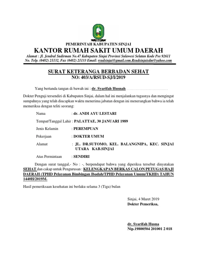 contoh surat keterangan sehat untuk petugas haji