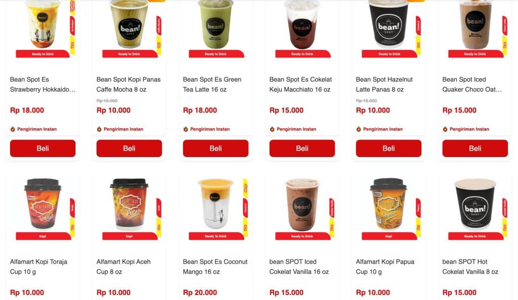 harga menu coffee bean 2025