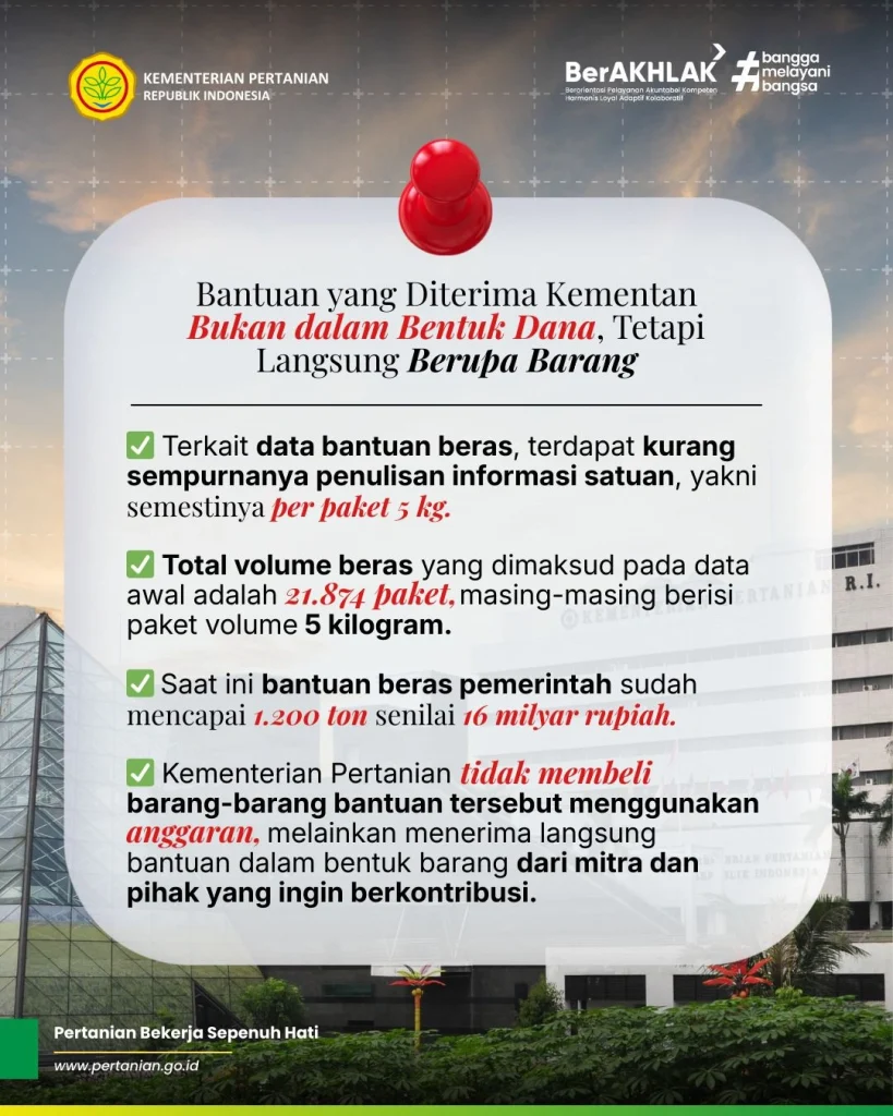 klarifikasi kementan bantuan sumatera