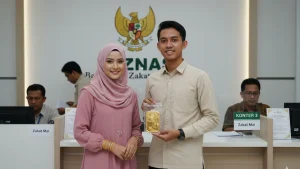 satu pasangan muda sedang membersihkan harta emas melalui badan resmi BAZNAS