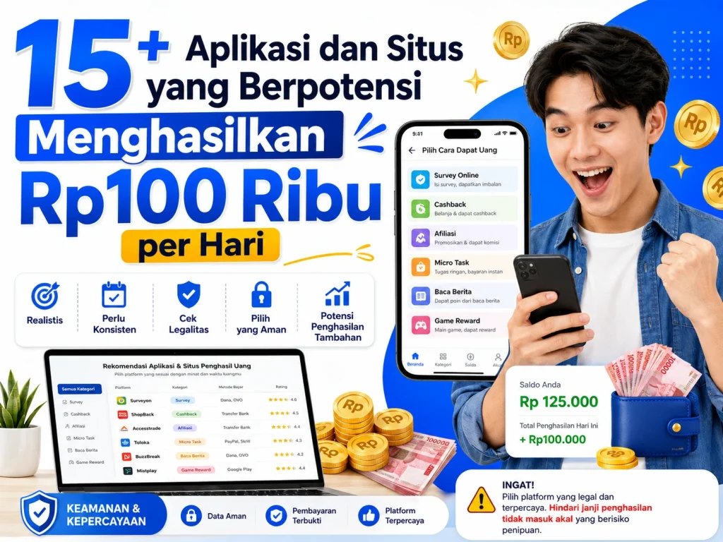 15 aplikasi penghasil uang 100 ribu
