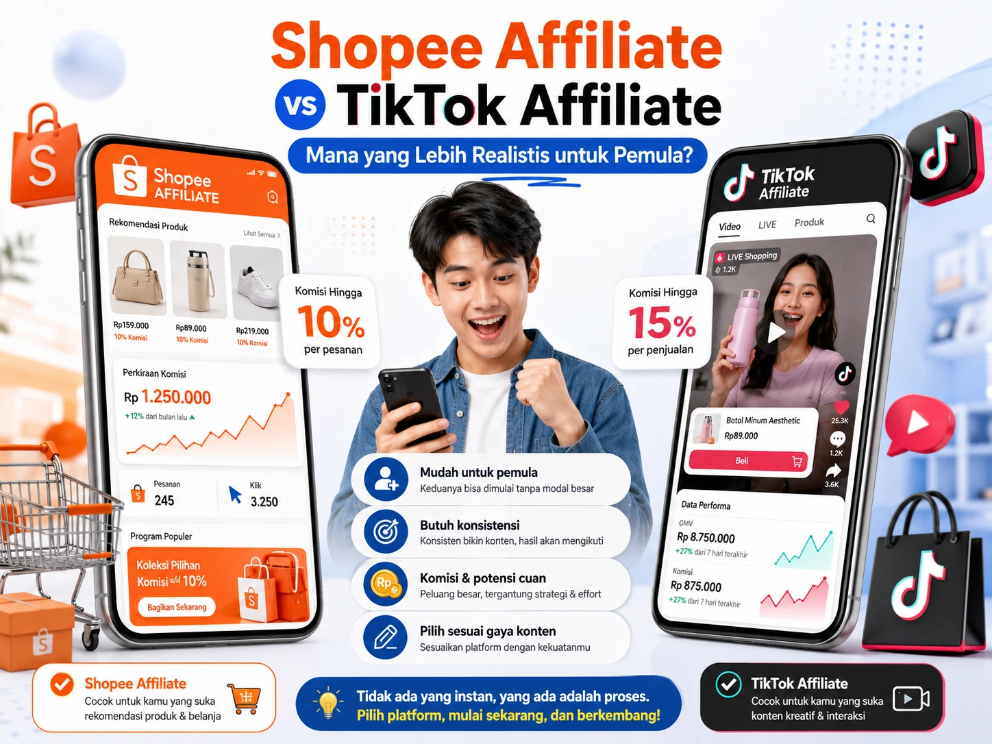 Shopee Affiliate atau TikTok Affiliate, Mana yang Cocok untuk Pemula?